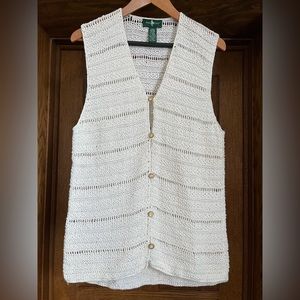 Hunt Club Crochet Knit Sweater Vest Large Boho Cottage